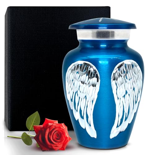 Solace Forever - Blaue Mini-Urne mit Engelsflügeln - Premium-Box und Tasche - Ehren Sie Ihre Liebsten mit der handgefertigten Urne für Asche Solace Forever - Blaue Mini-Urne mit Engelsflügeln - Premium-Box und Tasche - Ehren Sie Ihre Liebsten mit der handgefertigten Urne für Asche von Solace Forever