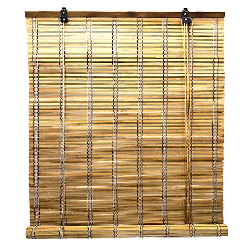 Bambusrollo Fenster Sichtschutz Rollos in Bambus Raffrollos aus Holz Einfache Montage, breite x länge = (135 x 135 cm, Braun) von Solagua