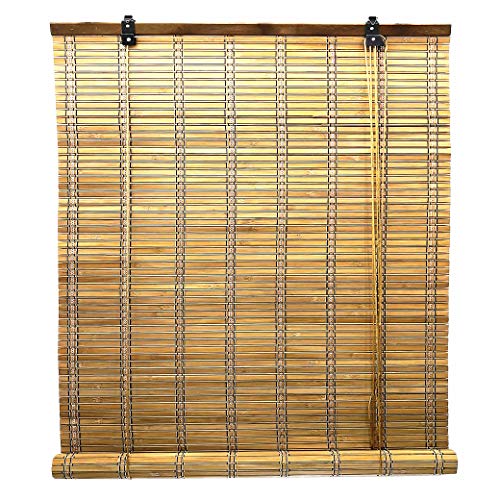 Bambusrollo Fenster Sichtschutz Rollos in Bambus Raffrollos aus Holz Einfache Montage (B90 x H225 cm, Braun) von Solagua