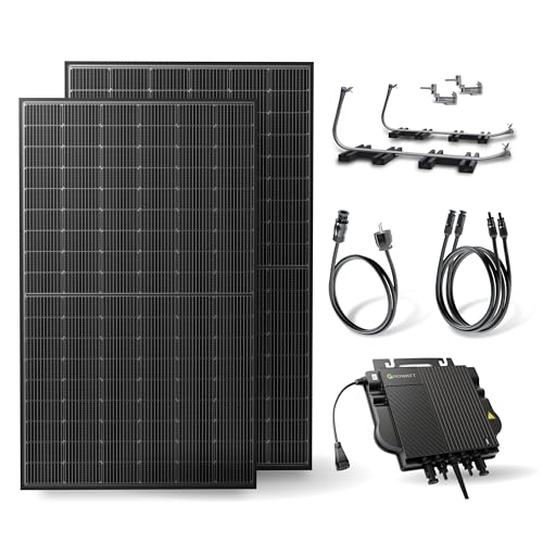 Solakon 900W Balkonkraftwerk mit Halterung (Flachdach) - Balkonkraftwerk 800W komplett Steckdose - 800 Watt Wechselrichter - Solaranlage Komplettset - 450W bifaziale Solarmodule inkl Zubehör 3m Kabel von Solakon