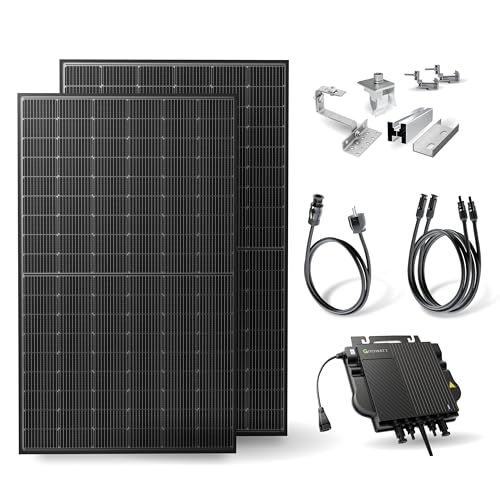 Solakon 900W Balkonkraftwerk mit Halterung (Ziegeldach, Paarmontage) - 800W komplett Steckdose - 800 Watt Wechselrichter - Solaranlage Komplettset - 450W bifaziale Solarmodule inkl Zubehör - 3m Kabel von Solakon