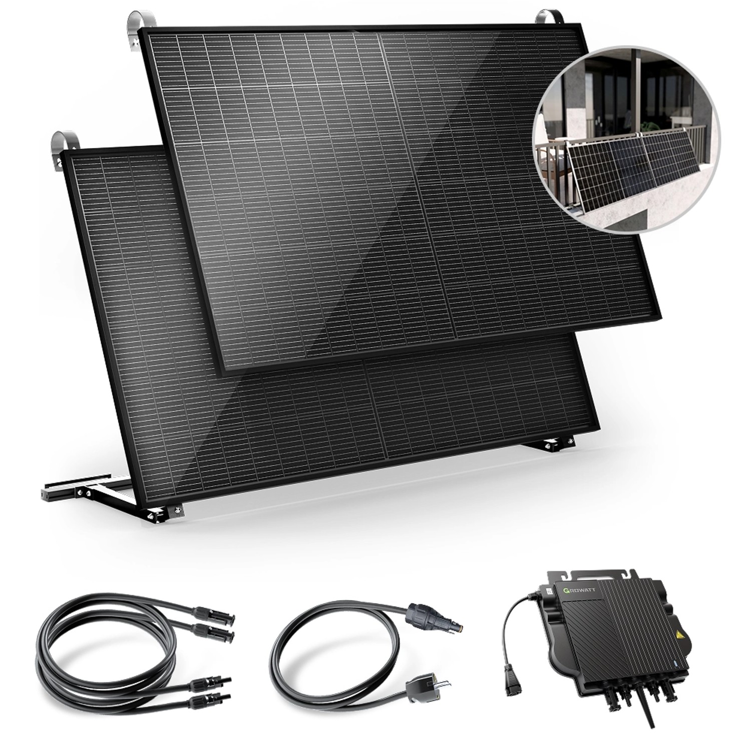 Solakon Balkonkraftwerk 900W Solaranlage mit Balkonhalterung Steckerfertig Komplettset Photovoltaik 800W Kabellänge 5m Solakon Balkonkraftwerk 900W Solaranlage mit Balkonhalterung Steckerfertig Komplettset Photovoltaik 800W Kabellänge 5m von Solakon