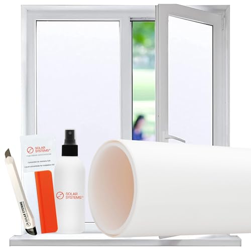 Solar Systems Fensterschutzfolie - Mattfensterfolie - Weiße Fensterfolie - Selbstklebende Folie für das Fenster - Gewährleistet Diskretion - Folienmontage-Kit - 75x100cm von SOLAR SYSTEMS