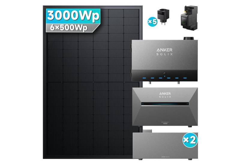 SolarMars Balkonkraftwerk mit Speicher 3000W mit Power Dock Solarbank Multisystem, (mit Anker Solix Solarbank 3 E2700 Pro und BP2700 (optional), 6x Solarmodule mit jeweils 500 W) von SolarMars