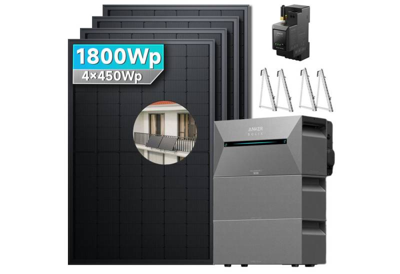 SolarMars Balkonkraftwerk mit Speicher Anker Solix Solarbank 2 E1600 Pro, 1800 W, (Balkon/Flachdach Halterung×4), 0% MwSt von SolarMars