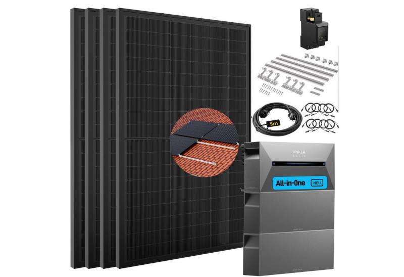 SolarMars Balkonkraftwerk mit Speicher Anker Solix Solarbank 2 E1600 Pro, 1800 W, (Ziegeldach Halterung×4), 0% MwSt von SolarMars