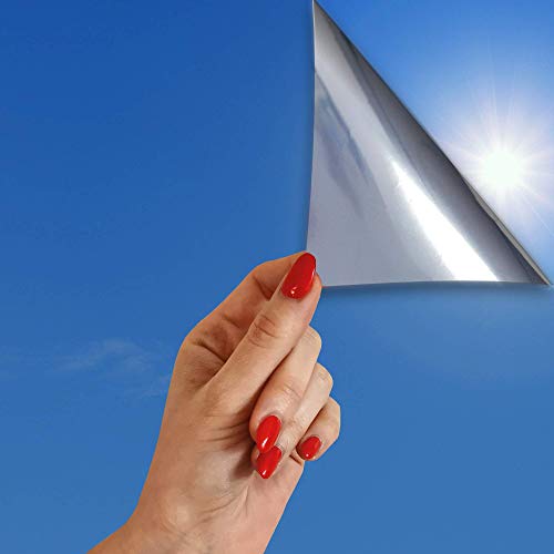 SolarScreen 11,47€/m² Spiegelfolie Silber statische Fensterfolie 2m x 0,61m Selbsthaftende Folie für Sonnenschutz Sonnenschutzfolie UV-Schutz Spionfolie von Solar Screen
