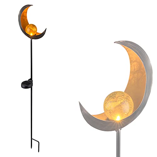 LED Solarlampe mit Erdspieß Gartendekoration mit Beleuchtung Kunstobjekt aus Bronze Mond (Gartenlampe, Solarleuchte, Gartenleuchte, Außenlampe, Beet Leuchte) von Globo