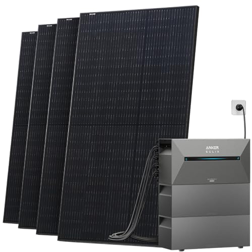 Solarway® All In One Balkonkraftwerk mit Speicher 2000W komplett Steckdose - 4,8 kWh Anker Solix 2 PRO Speicher - Solaranlage Komplettset - 500W Solarmodule (2000Wp + 4,8kWh, Ziegeldach Halterung) von Solarway