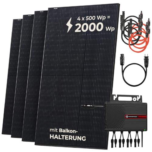 Solarway® Balkonkraftwerk 2000W komplett Steckdose - neuester 2000W Wechselrichter - Solaranlage Komplettset - 500W Solarmodule & Envertech & Zubehör von Solarway