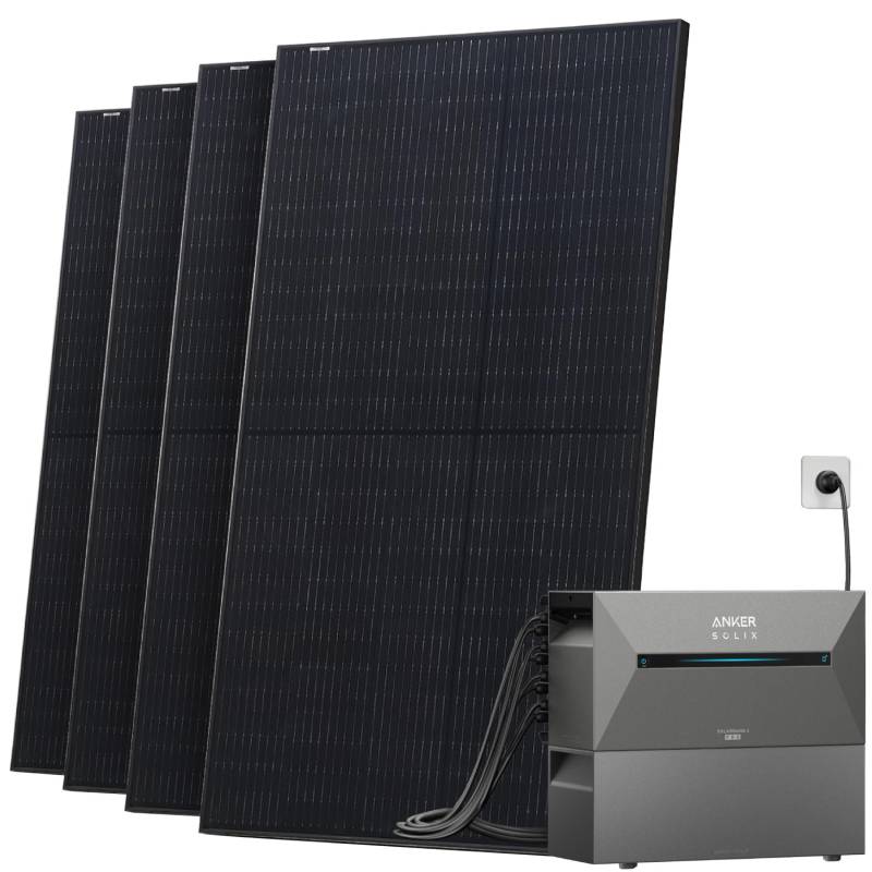 Solarway All In One Balkonkraftwerk 2000W mit Anker Solix 2 PRO Speicher Steckdose 3,2 kWh Komplettset 500W Solarmodule Ziegeldach Halterung von Solarway