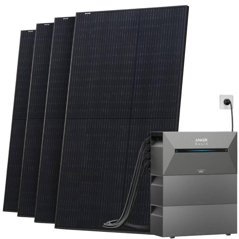 Solarway All In One Balkonkraftwerk 2000W mit Anker Solix 2 PRO Speicher Steckdose 4,8 kWh Komplettset 500W Solarmodule Flachdach Halterung von Solarway