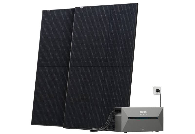Solarway Balkonkraftwerk mit Speicher All in One 1000 Wp / 800 Watt 1,6 kWh Anker Solix 2 Pro, Monokristallin, Solaranlage Komplettset - 500W Solarmodule & Anker Speicher & Zubehör von Solarway