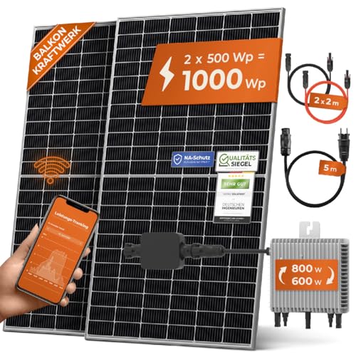 Solarway Balkonkraftwerk 1000W Komplett Steckdose - Ausgang einstellbar 600/800W - 2x500W JaSolar-Module, Wechselrichter mit APP&WiFi, Plug&Play von Solarway