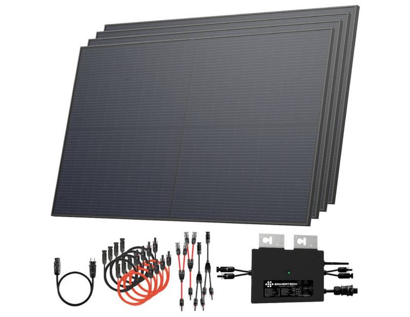 Solarway Balkonkraftwerk 2000W / 800W komplett Steckdose - neuester 800W Wechselrichter, 2000 W, Monokristallin, (Komplettset, bifaziale Solarmodule & Envertech), Solaranlage 4x500W Solarmodule & Wechselrichter & Zubehör von Solarway