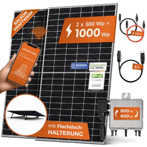 Solarway 870W Balkonkraftwerk 800W Komplett Steckdose - Ausgang einstellbar 600/800W - 2x435W Bifaziale Glas/Glas Full Black JaSolar-Module, Wechselrichter mit APP&WiFi, Plug&Play von Solarway