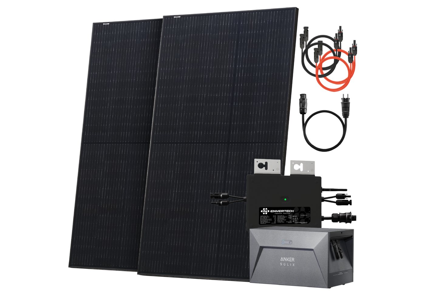 Solarway Balkonkraftwerk mit Speicher All in One 1000 Wp / 800 Watt komplett Steckdose, Monokritallin, (1,6 kWh Anker Solix 1), 800 Watt Wechselrichter 500W Solarmodule & Envertech & Anker von Solarway