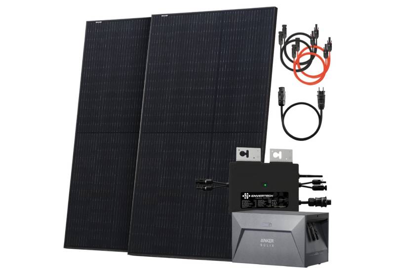 Solarway Balkonkraftwerk mit Speicher All in One 1000 Wp / 800 Watt komplett Steckdose, Monokritallin, (1,6 kWh Anker Solix 1), 800 Watt Wechselrichter 500W Solarmodule & Envertech & Anker von Solarway