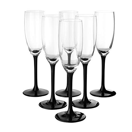 Glas Champagnerflöten/Sektflöten mit langem Stiel Schwarz 6 Stück 180 ml von Solavia