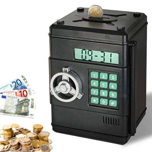 FISHTEC - Elektronische Spardose mit Zählfunktion – Digitaler Safe mit 6-stelligem Code – Münz- & Geldschein-Einwurf – Perfekt für Kinder & Erwachsene – Geschenkidee Geburtstag & Weihnachten von Fishtec