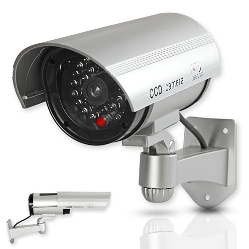 Gefälschte Überwachungskamera FISHTEC mit blinkenden LEDs - Realistische Kamera Kameraattrappe zur Abschreckung - falscher Bildschirm mit roter LED - Außeneinsatz von Soldela