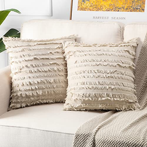 Soleebee 2er Set Baumwolle Kissenbezüge, Retro Quaste Dekorativ Boho Kissenbezug Sofa Zierkissenbezüge Dekokissen Kissenhülle Set für Couch Bett Schlafzimmer Zuhause Auto Dekor (Beige, 50x50cm) von Soleebee