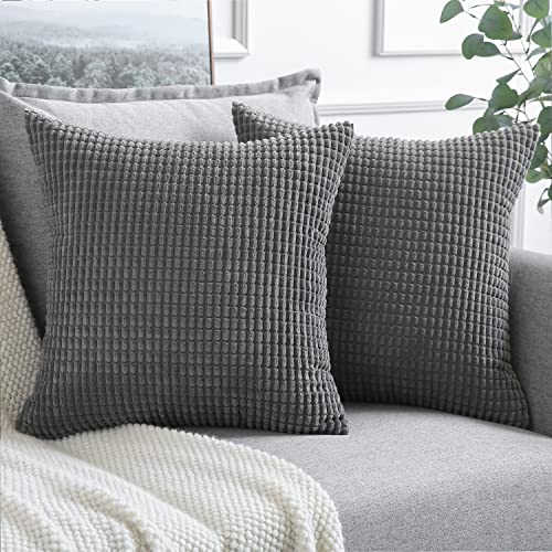 Soleebee 2er Set Kordsamt Kissenbezüge, Weiche Körnig Kord Dekorativ Kissenbezug Sofa Zierkissenbezüge Dekokissen Kissenhülle Set für Couch Schlafzimmer Zuhause Auto Dekor (40x40cm, Dunkelgrau) von Soleebee