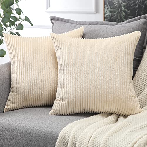 Soleebee 2er Set Kordsamt Kissenbezüge, Weiche Kord Plüsch Dekorativ Kissenbezug Sofa Zierkissenbezüge Dekokissen Kissenhülle Set für Couch Schlafzimmer Zuhause Auto Dekor (40x40cm, Beige) von Soleebee