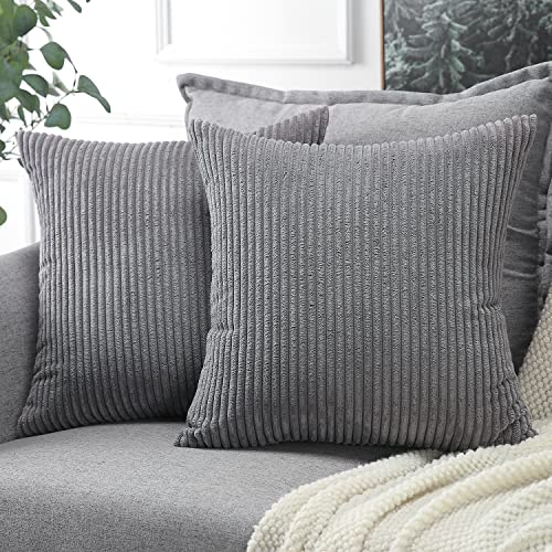 Soleebee 2er Set Kordsamt Kissenbezüge, Weiche Kord Plüsch Dekorativ Kissenbezug Sofa Zierkissenbezüge Dekokissen Kissenhülle Set für Couch Schlafzimmer Zuhause Auto Dekor (60x60cm, Dunkelgrau) von Soleebee