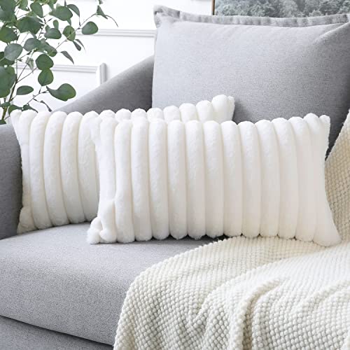 Soleebee 2er Set Plüsch Samt Kissenbezüge, Weiche Künstliche Pelz Dekorativ Kissenbezug Sofa Zierkissenbezüge Dekokissen Kissenhülle Set für Couch Schlafzimmer Zuhause Auto Dekor (30x50cm, Beige Weiß) von Soleebee