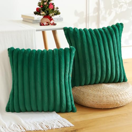 Soleebee 2er Set Plüsch Samt Kissenbezüge, Weiche Künstliche Pelz Dekorativ Kissenbezug Sofa Zierkissenbezüge Dekokissen Kissenhülle Set für Couch Schlafzimmer Zuhause Auto Dekor (40x40cm, Tiefgrün) von Soleebee