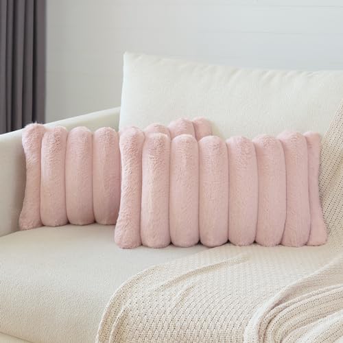 Soleebee 2er Set Plüsch Samt Kissenbezüge, Weiche Künstliche Pelz Kissenbezug Sofa Zierkissenbezüge Dekokissen Kissenhülle Set für Schlafzimmer Zuhause Couch Auto Dekor (30x50cm, Rosa) von Soleebee