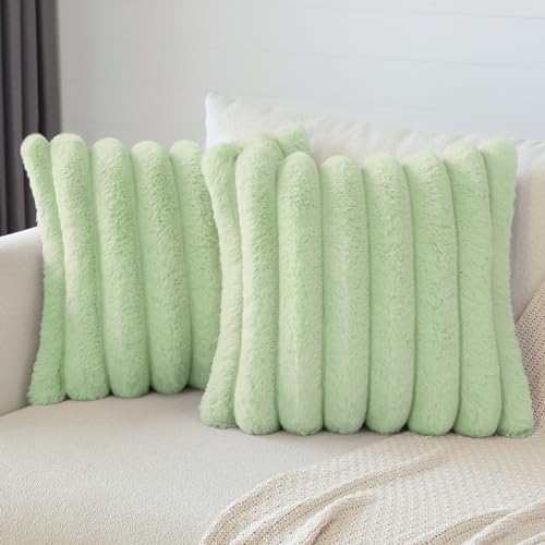 Soleebee 2er Set Plüsch Samt Kissenbezüge, Weiche Künstliche Pelz Kissenbezug Sofa Zierkissenbezüge Dekokissen Kissenhülle Set für Schlafzimmer Zuhause Couch Auto Dekor (40x40cm, Hellgrün) von Soleebee