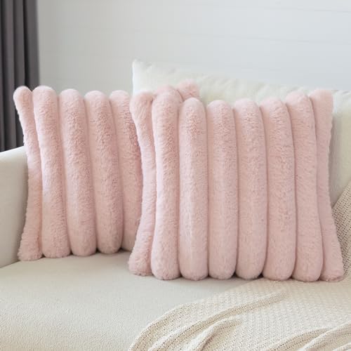 Soleebee 2er Set Plüsch Samt Kissenbezüge, Weiche Künstliche Pelz Kissenbezug Sofa Zierkissenbezüge Dekokissen Kissenhülle Set für Schlafzimmer Zuhause Couch Auto Dekor (45x45cm, Rosa) von Soleebee