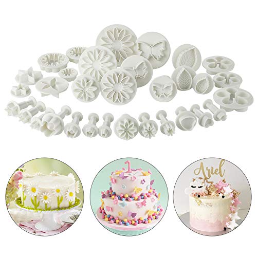 Soleebee 33-Teiliges Fondant Ausstecher Set Ausstechformen für Blume Formen Set Fondant Werkzeuge Auswerfer Stempel Modellierwerkzeug für Torten Deko von Soleebee