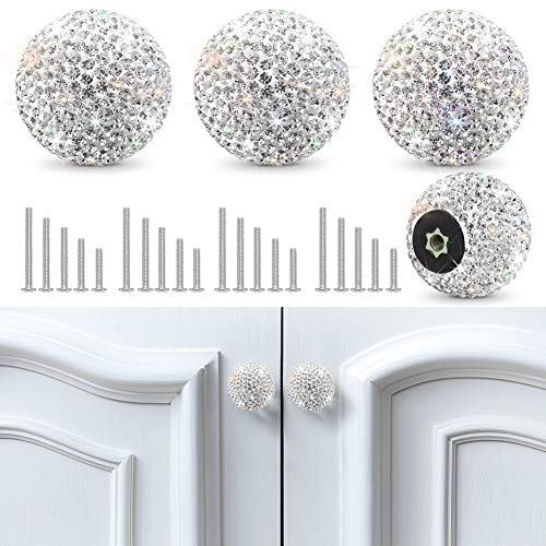 Soleebee 4 Stück glitzernde Schubladenknöpfe, Dekoration, Kommode, Schrankknöpfe, glitzernde Kristall-Strasssteine, runder Zuggriff mit Schrauben für Zuhause, Küche, Badezimmer, Büro (weiß) von Soleebee