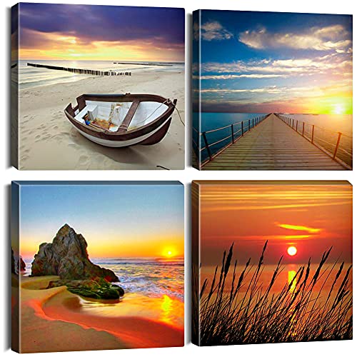 Soleebee 4 Teilig Premium Poster Set mit Hohe Qualität Rahmen, Kunstdruck Bilder Leinwandbilder Deko Home Deko für Schlafzimmer und Wohnzimmer 30 x 30 cm - Sonnenuntergang von Soleebee