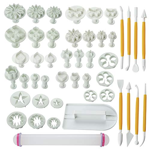 Soleebee 46-Teiliges Fondant Ausstecher Set Ausstechformen für Buchstaben, Zahlen, Rose Blume Formen Set Fondant Werkzeuge Auswerfer Stempel Modellierwerkzeug für Torten Deko von Soleebee