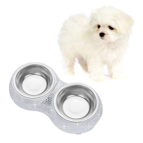 Soleebee Bling Strass Haustier Hundefutter Hunde Fressnapf Wasser Futterspender Schüssel Doppelgebrauch Teller - Silber Soleebee Bling Strass Haustier Hundefutter Hunde Fressnapf Wasser Futterspender Schüssel Doppelgebrauch Teller - Silber von Soleebee