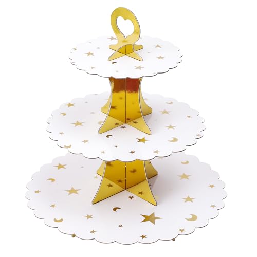 Soleebee Tortenständer aus Karton, 3 Etagen Cupcake Ständer Dessert Turm Halter Muffinständer Partyzubehör für Hochzeit Geburtstag Party Kuchen Brötchen Torten Etagere (1 Stück, Golden Star) von Soleebee