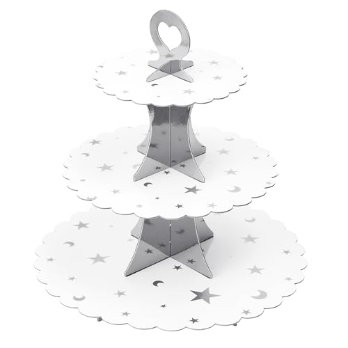 Soleebee Tortenständer aus Karton, 3 Etagen Cupcake Ständer Dessert Turm Halter Muffinständer Partyzubehör für Hochzeit Geburtstag Party Kuchen Brötchen Torten Etagere (1 Stück, Silver Star) von Soleebee