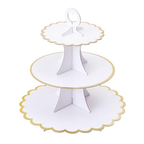 Soleebee Tortenständer aus Karton, 3 Etagen Cupcake Ständer Dessert Turm Halter Muffinständer Partyzubehör für Hochzeit Geburtstag Party Kuchen Brötchen Torten Etagere (1 Stück, Weiß B) von Soleebee