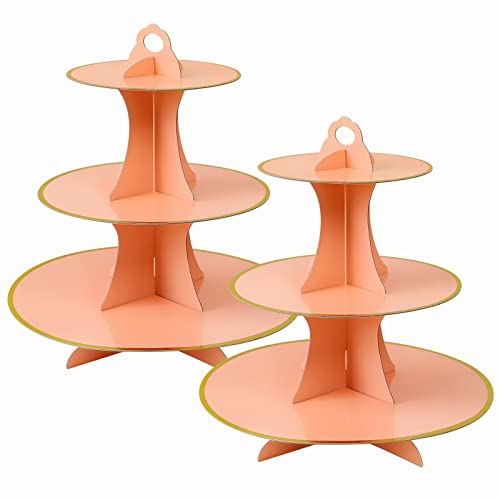 Soleebee Tortenständer aus Karton, 3 Etagen Cupcake Ständer Dessert Turm Halter Muffinständer Partyzubehör für Hochzeit Geburtstag Party Kuchen Brötchen Torten Etagere (2 Stück, Rosa+Gold) von Soleebee