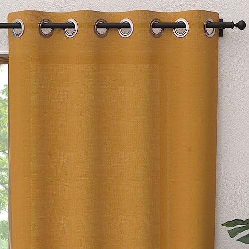 Soleil d'ochre, Ösenvorhang aus reiner Baumwolle, 135 x 250 cm, Panama-Senf von Soleil d'ocre