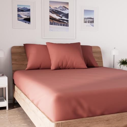 Soleil d'Ocre Jersey Spannbettlaken, Baumwolle, Rot, 140 x 190 cm von Soleil d'ocre