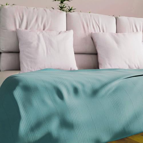 Soleil d'ocre Tagesdecke für Bett oder Sofa, 180 x 220 cm, Adele, Lagunenblau von Soleil d'ocre