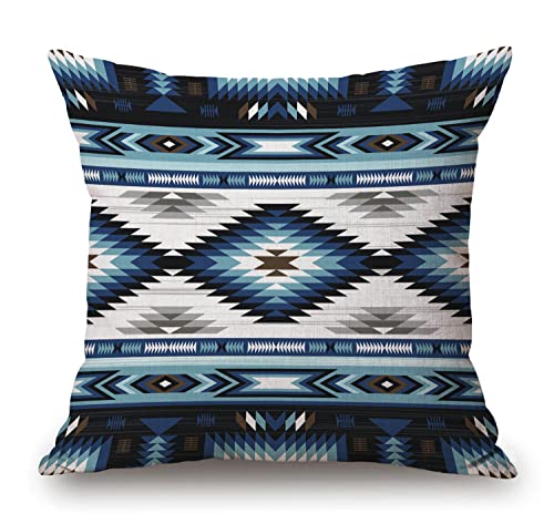 Bauernhaus-Dekoration, Kissenbezug, blaue Farben, Tribal Navajo Muster, Kissenbezug, 45,7 x 45,7 cm, Azteken-Ethno-Kissenbezug, Outdoor-Kissenbezüge für Bett, Wohnzimmer, Couch von Solekla