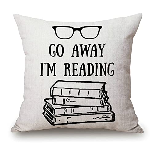 Buchliebhaber lesen Bücher Club Bibliothekar schwarze Brille Go Away I'm Reading Baumwolle Leinen Wurfkissenbezug Zuhause Dekorativer Kissenbezug für Sofa Couch Bettwäsche 45,7 x 45,7 cm von Solekla