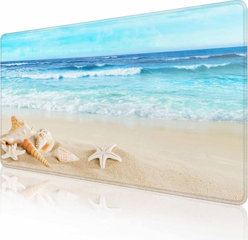 Gaming-Mauspad, groß, rutschfeste Gummiunterseite, Tastatur-Mauspad, Schreibtischunterlage mit genähten Kanten, 80 x 40 cm, Strand mit Muscheln im Sand Gaming-Mauspad, groß, rutschfeste Gummiunterseite, Tastatur-Mauspad, Schreibtischunterlage mit genähten Kanten, 80 x 40 cm, Strand mit Muscheln im Sand von Solekla
