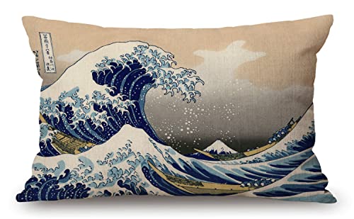 Hokusai The Great Wave Baumwolle Leinen Dekorativer Überwurf Kissenbezug Kissenbezug für Couch Sofa Bett, 30,5 x 50,8 cm von Solekla